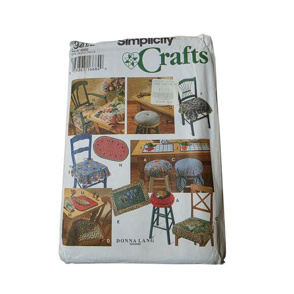 Simplicity Crafts 9452 Chair Pads Covers Placemats and Napkins 18 Designs Uncut - Picture 1 of 3